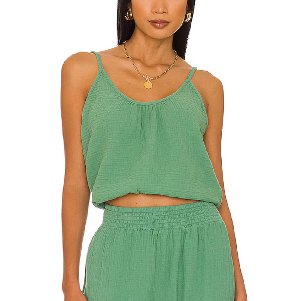 Bobi Beach Gauze Green Crop Camisole Top